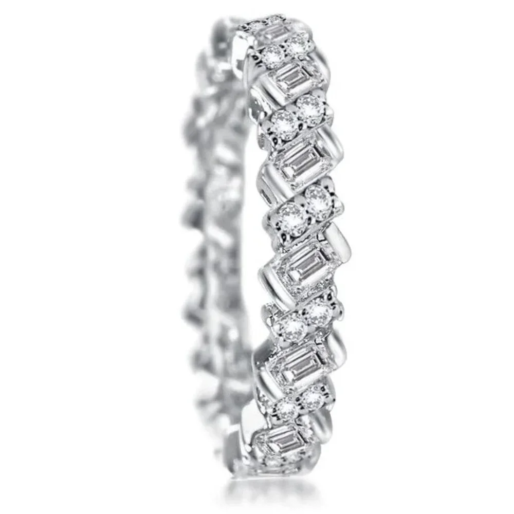 🍁Fashion Dainty Shiny Gems Zircon Silver Eternity Ring for Women, MARR9108